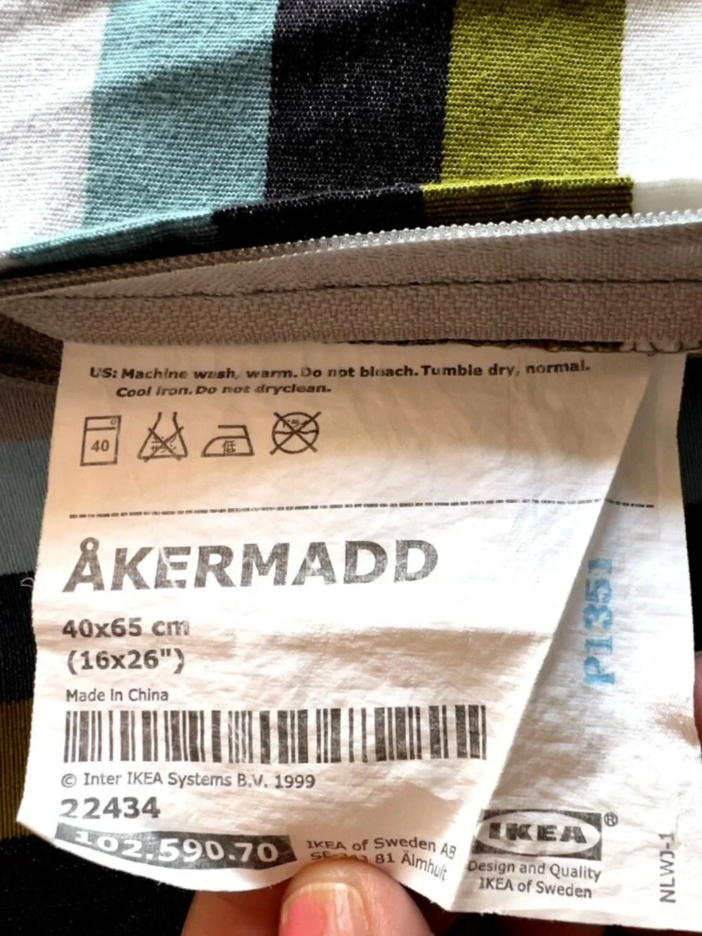 PAIR IKEA AKERMADD Pillow Covers OBLONG Modern Striped Green Blue Black White